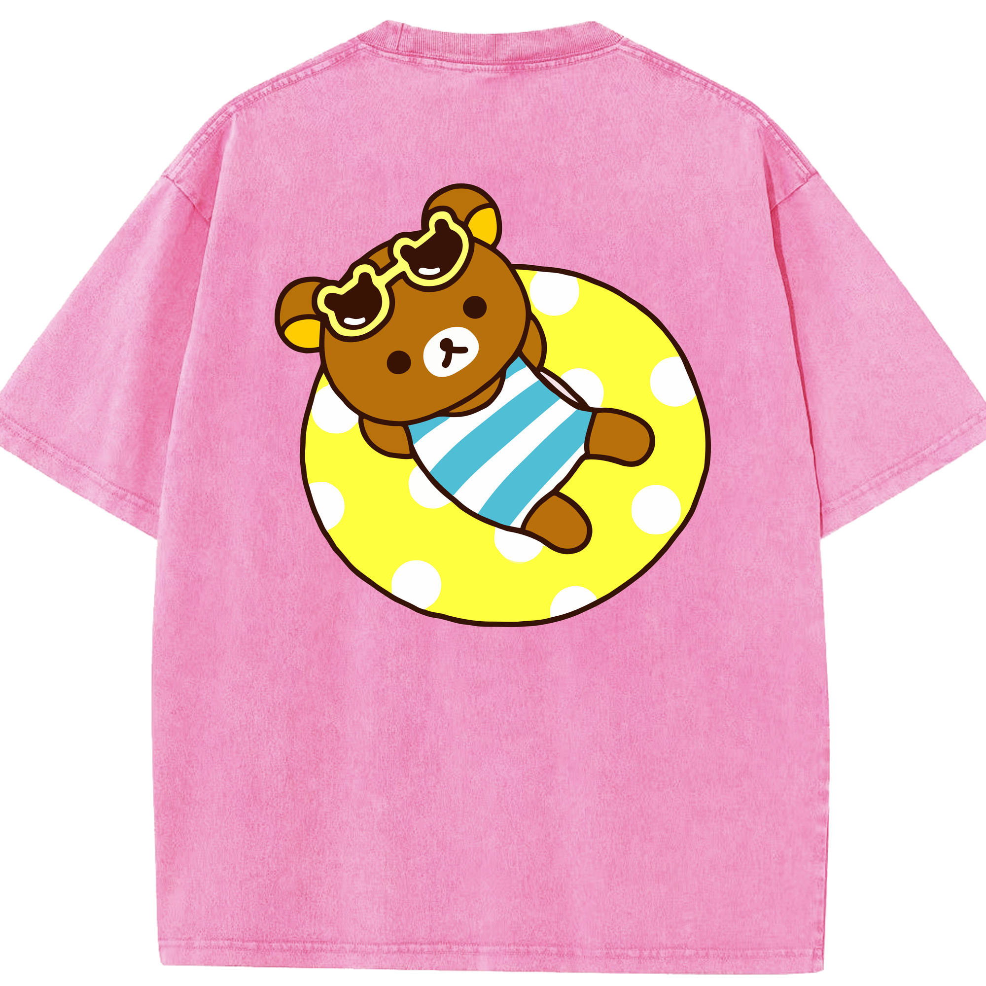 （画像用） リラックマ リラックマ キイロイトリ Rilakkuma Korilakkuma Kiiroitori 綿100% ヴィンテージ風 半袖Tシャツ（背面プリント）